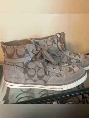 Coach Gray Signature High-Top Sneakers